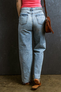 Maya Distressed Raw Hem Straight Jeans