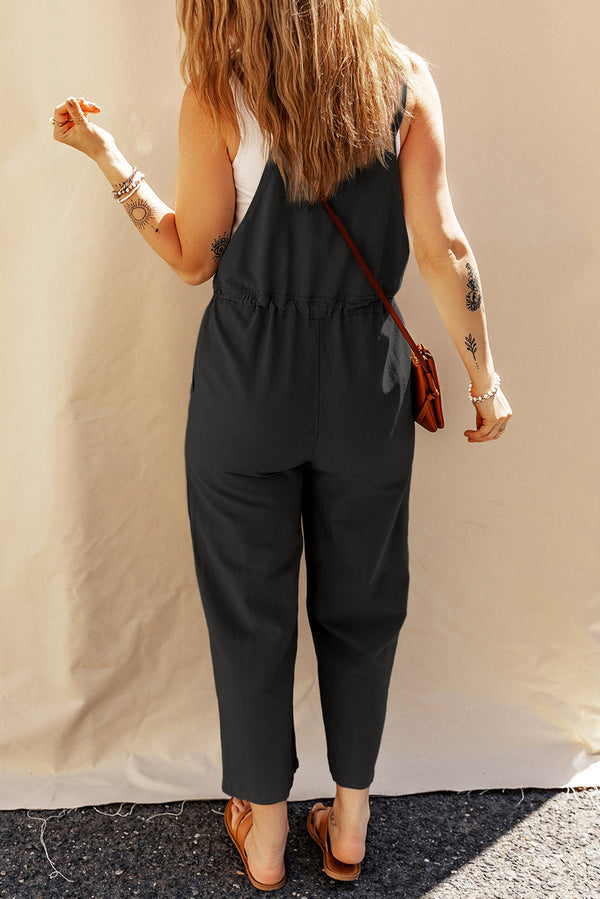 Drawstring Cropped Overall- Black