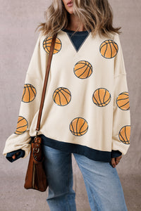 Basketball Graphic Colorblock Edge Sweatshirt- White