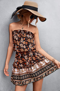 Bohemian Floral Strapless Mini Dress