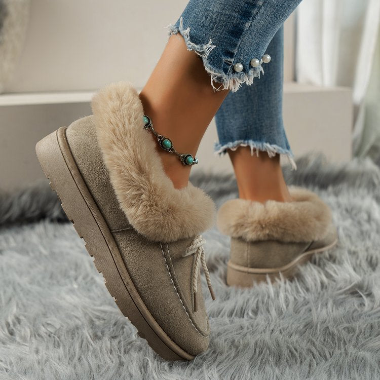 Thermal Fuzzy Tied Round Toe Shoes