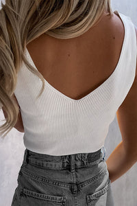 V-Neck Wide Strap Tank- White