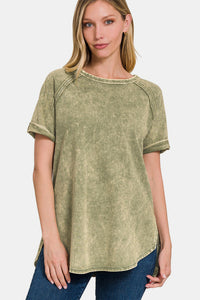 Heathered Round Neck Short Sleeve Top