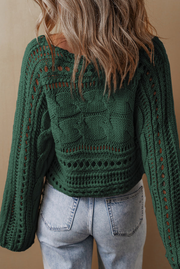 Cable Knit Crop Sweater- Green