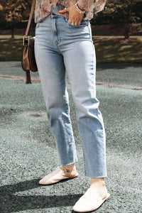 Zoey Acid Wash Raw Edge Straight Jeans