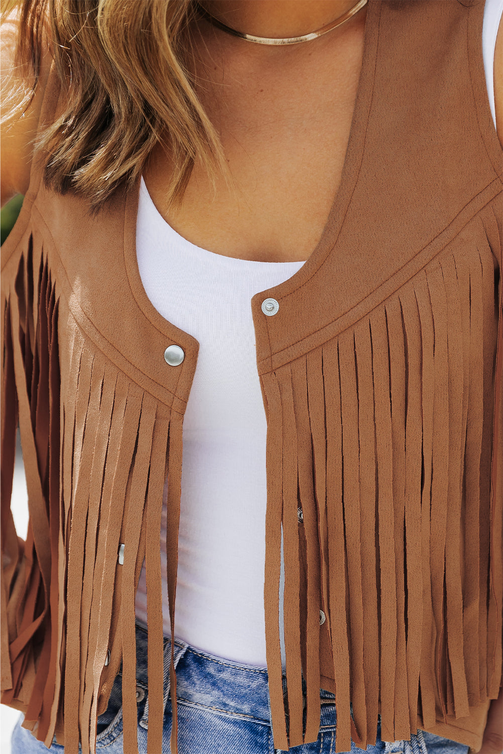 Fringed Suede Vest- Camel