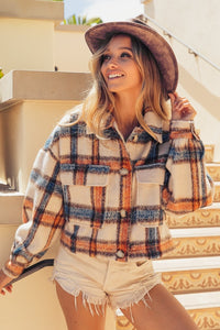 Plaid Crop Jacket with Pockets