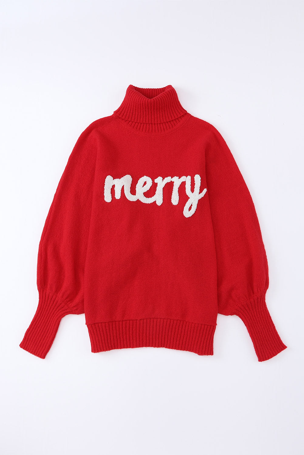 Merry Embroidered High Neck Sweater- Red