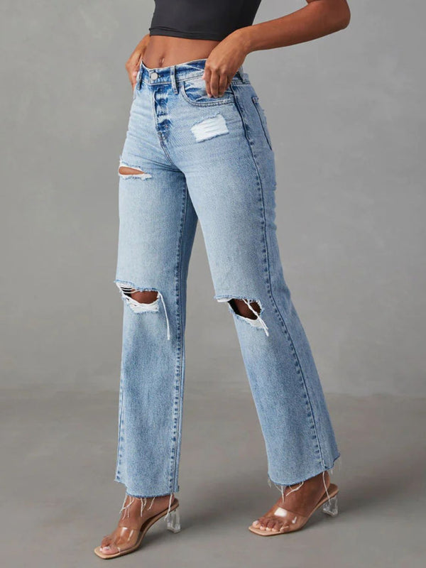 Sammy Distressed Straight Leg Jeans with Pockets