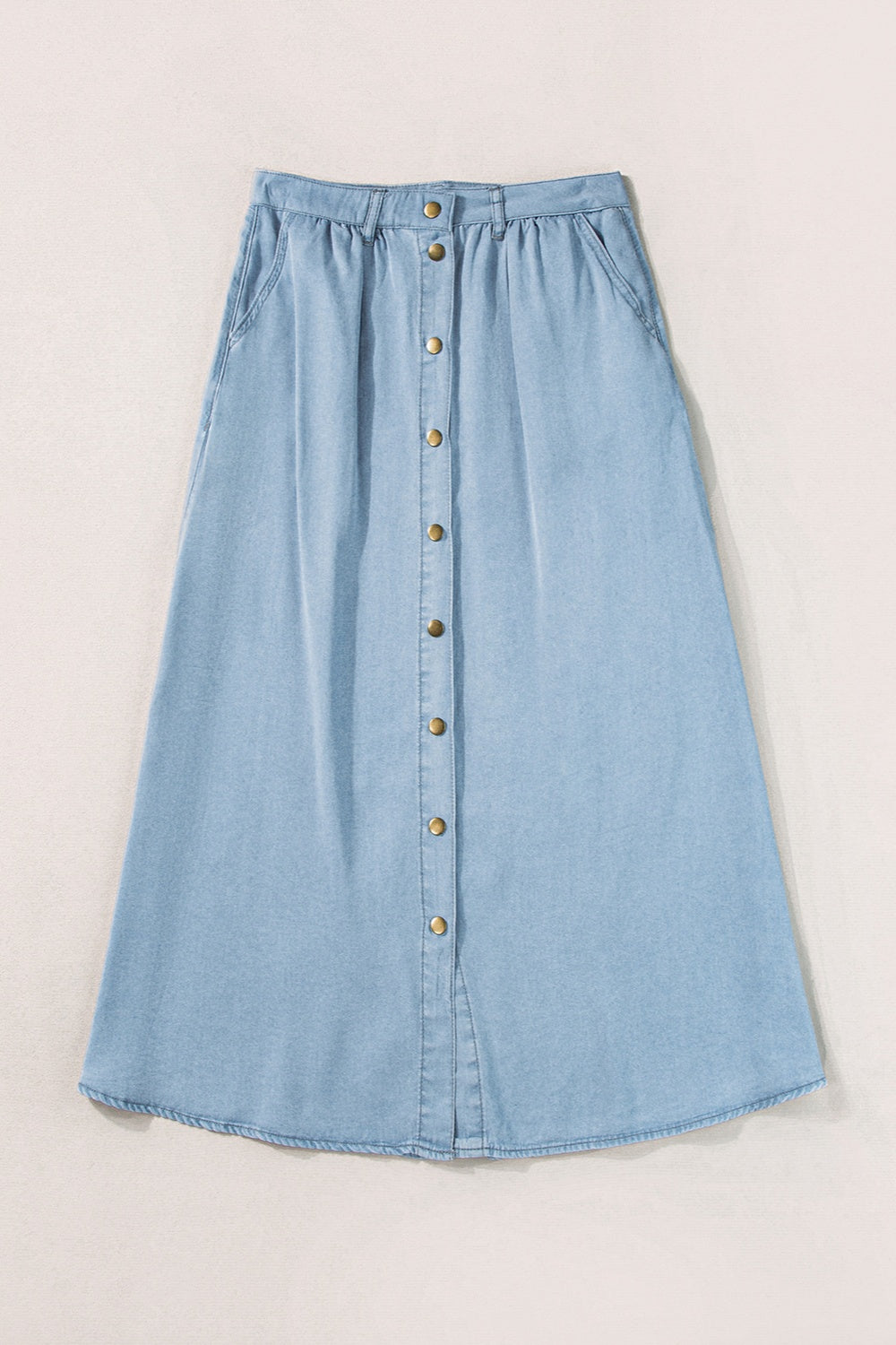 High Waist Denim Midi Skirt