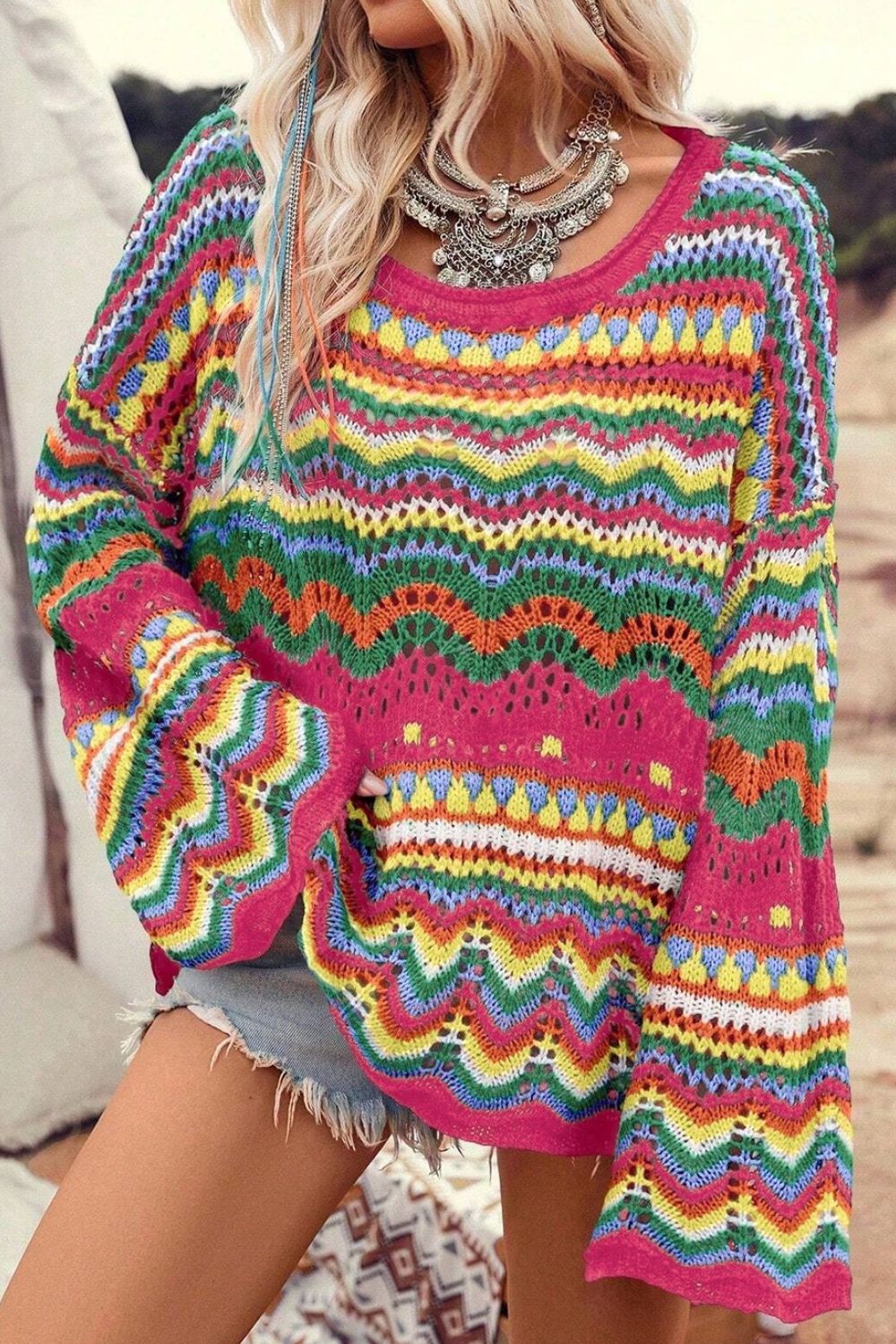 Rainbow Long Sleeve Knit Top