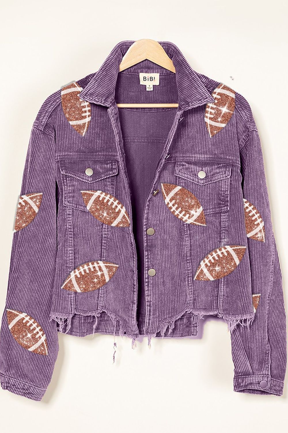 Football Sequin Embroidery Washed Corduroy Jacket