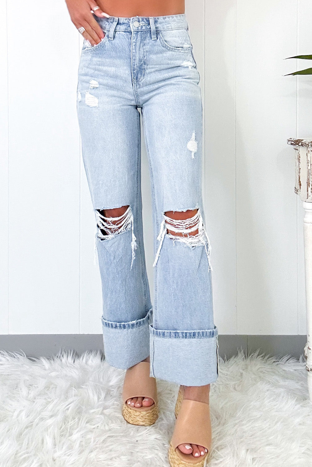 Brielle Light Wash Distressed Flare Jeans