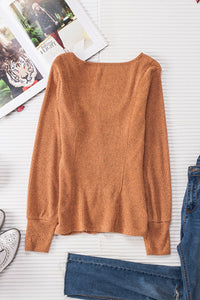 Textured Long Sleeve Top- Brown