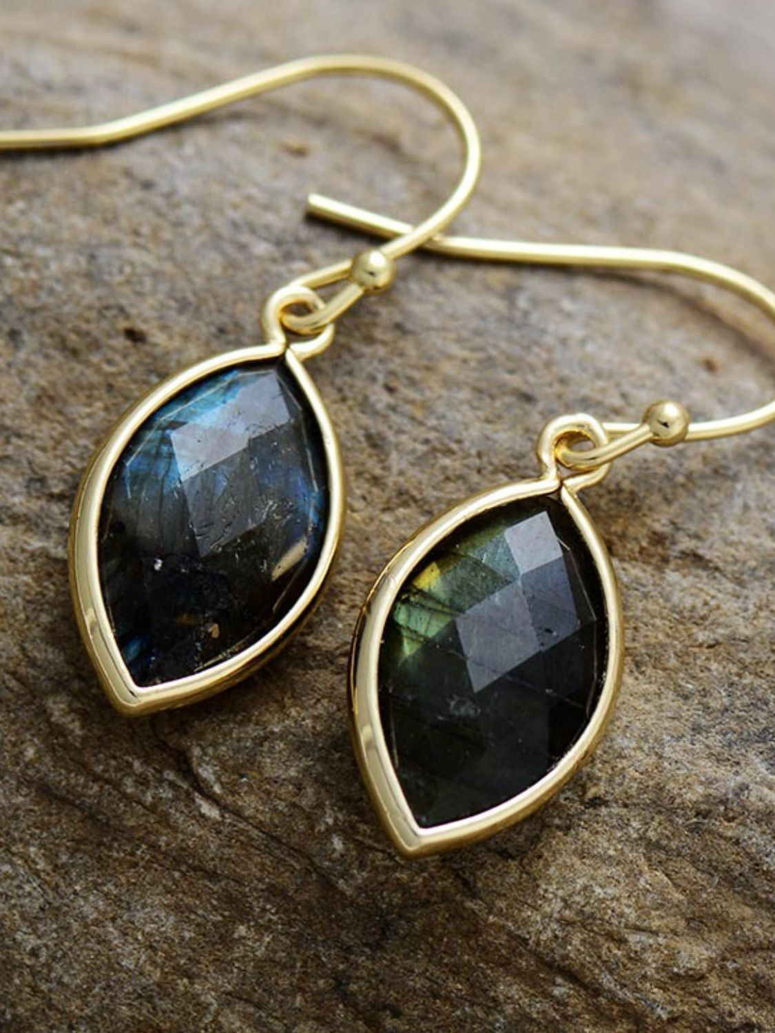 Natural Stone Labradorite Gold-Plated  Dangle Earrings