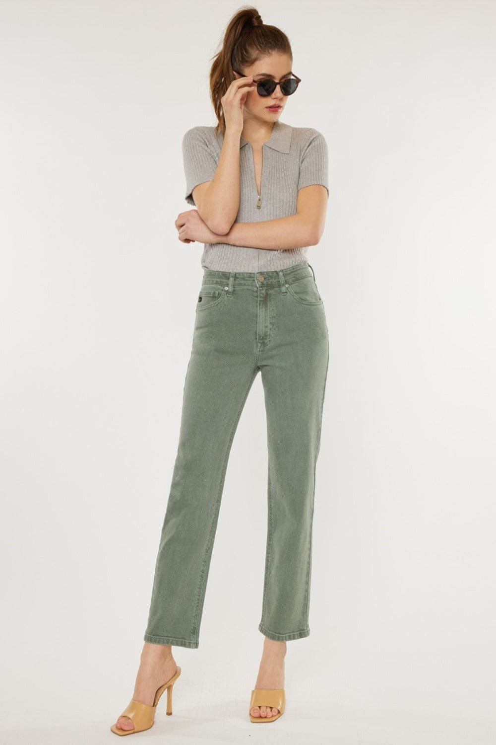 Ultra High Rise Straight Jeans-Green