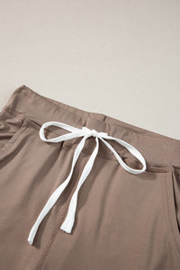 Drawstring Waist Pocketed Joggers-Brown