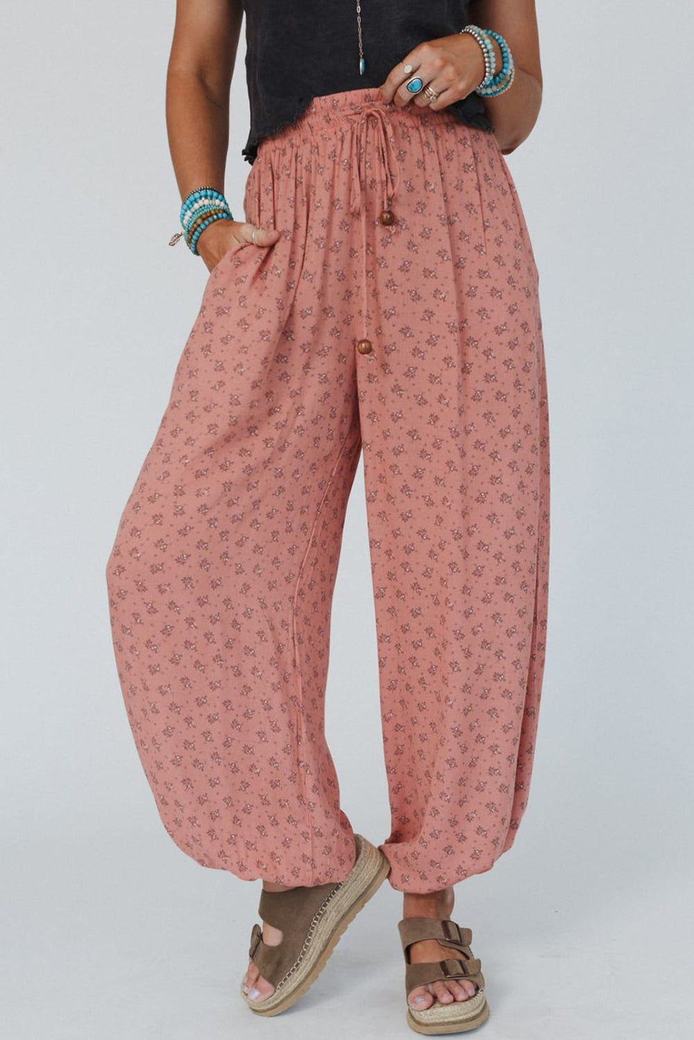 Hazel Boho Floral Printed Jogger Pants