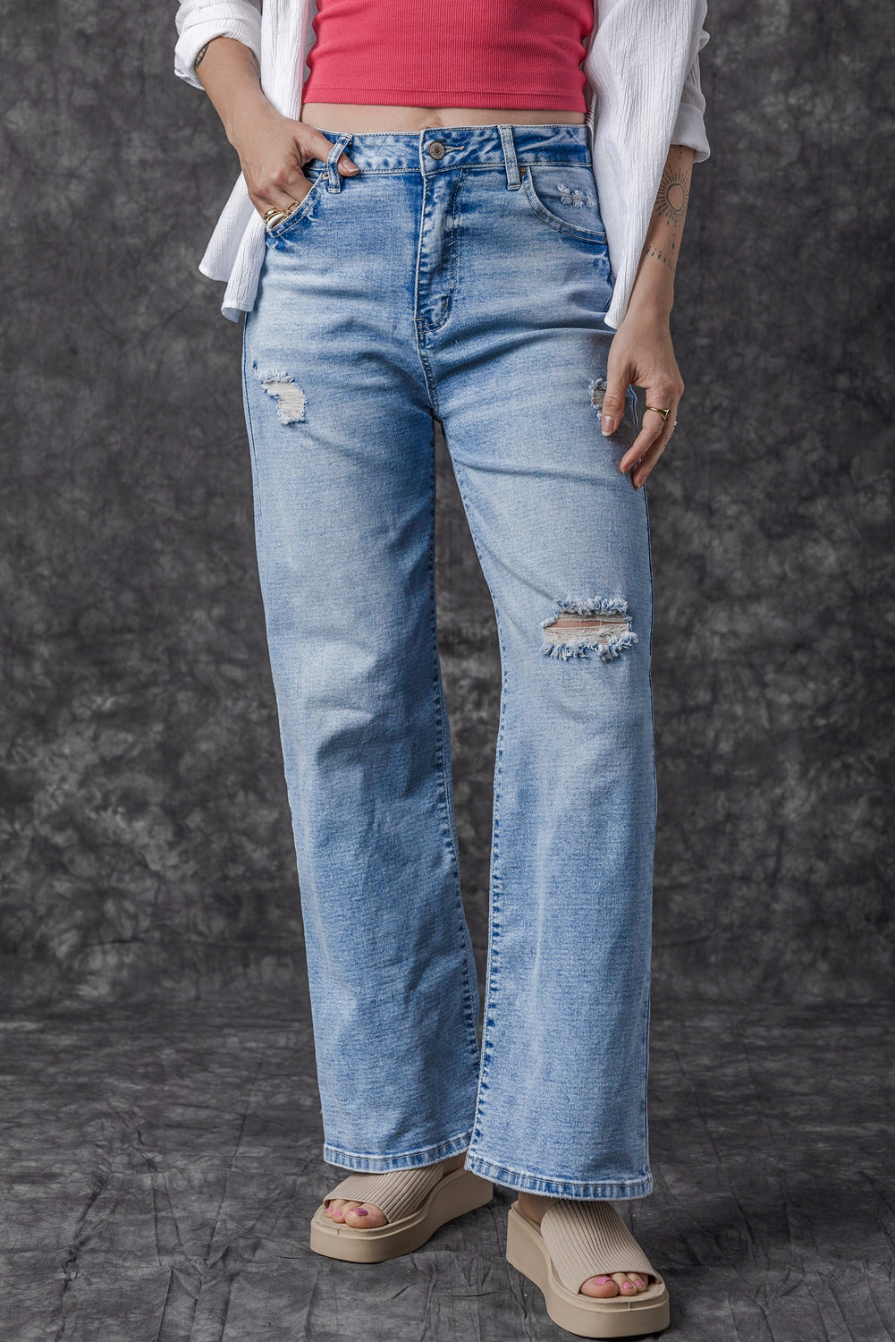 Naomi High Rise Distressed Straight Leg Jeans