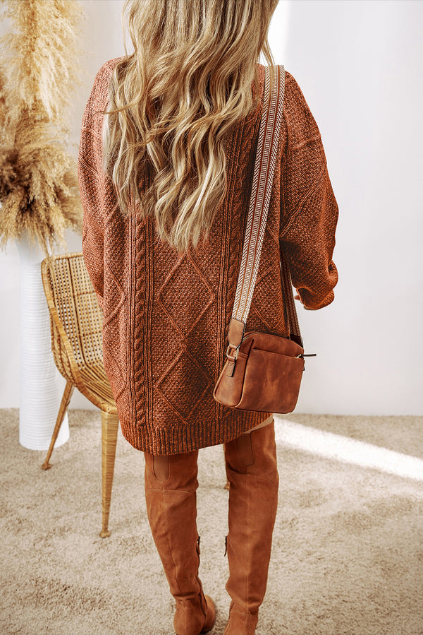 Cable Knit Mini Sweater Dress- Coffee