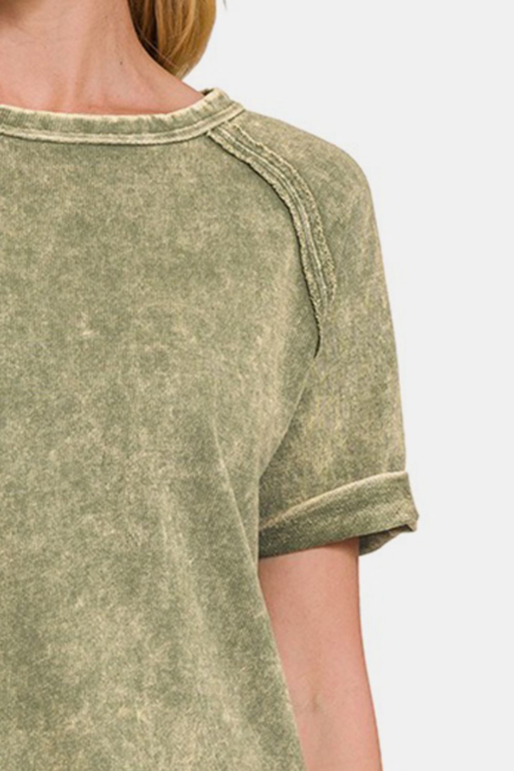 Heathered Round Neck Short Sleeve Top