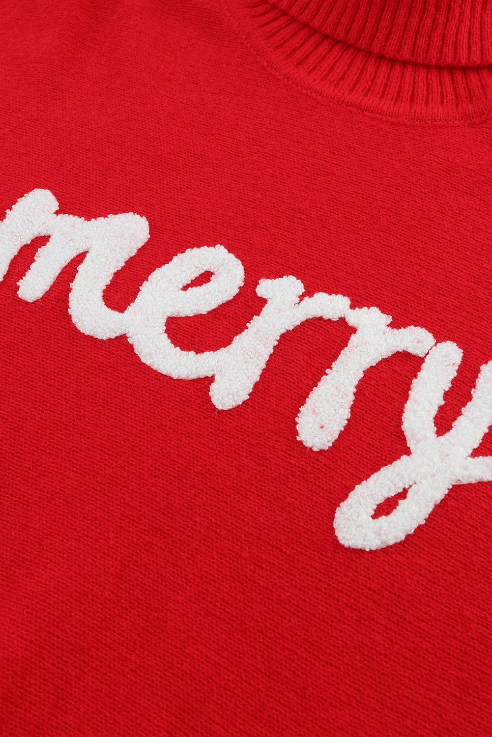 Merry Embroidered High Neck Sweater- Red