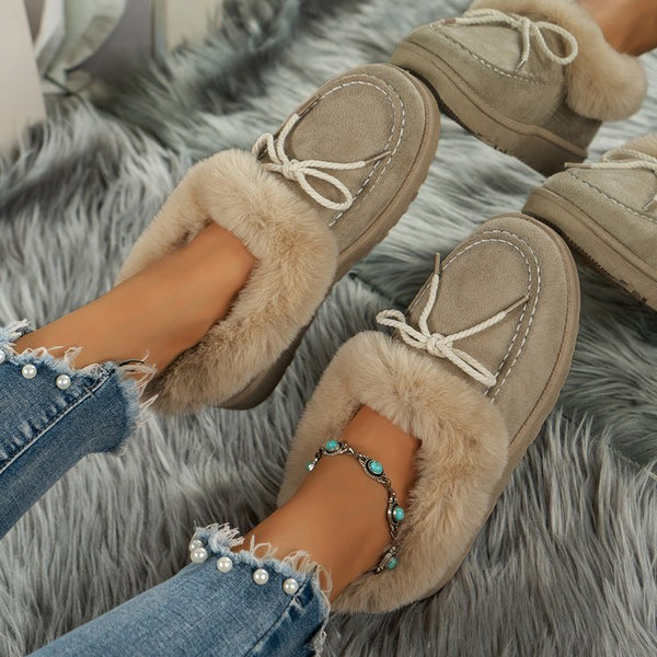 Thermal Fuzzy Tied Round Toe Shoes