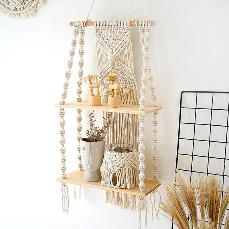 2 Tier Macrame Floating Shelf