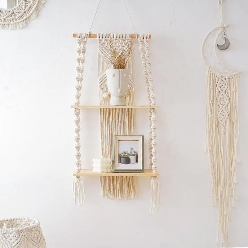 2 Tier Macrame Floating Shelf