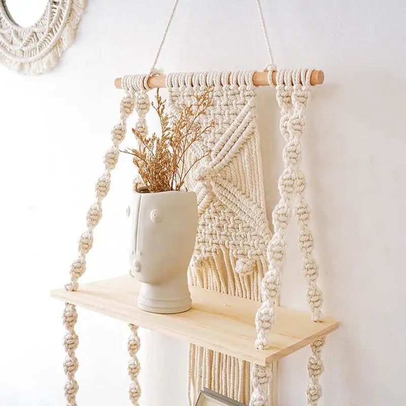 2 Tier Macrame Floating Shelf