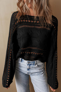 Cable Knit Crop Sweater- Black