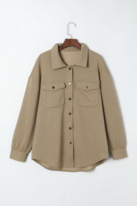 Textured Buttoned Down Shacket- Khaki