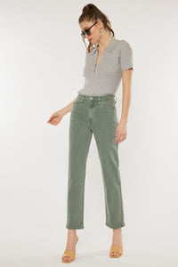 Ultra High Rise Straight Jeans-Green