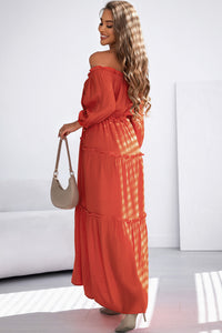 Off Shoulder Long Sleeve Maxi Dress- Orange