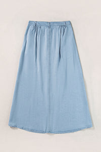 High Waist Denim Midi Skirt