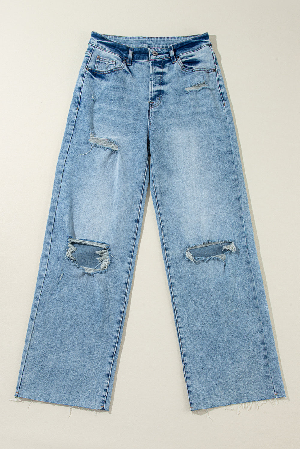 Maya Distressed Raw Hem Straight Jeans