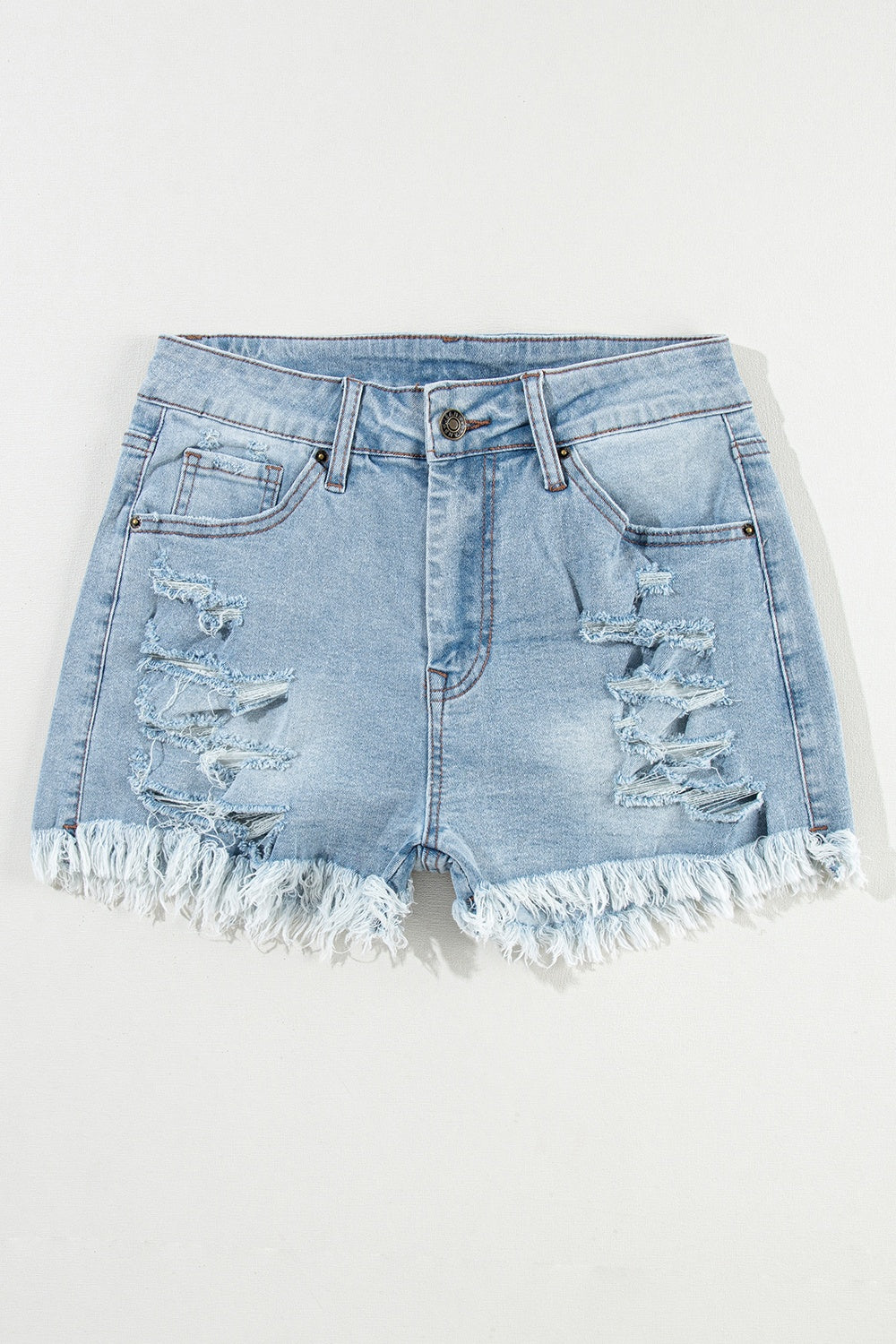 Distressed Light Denim Shorts