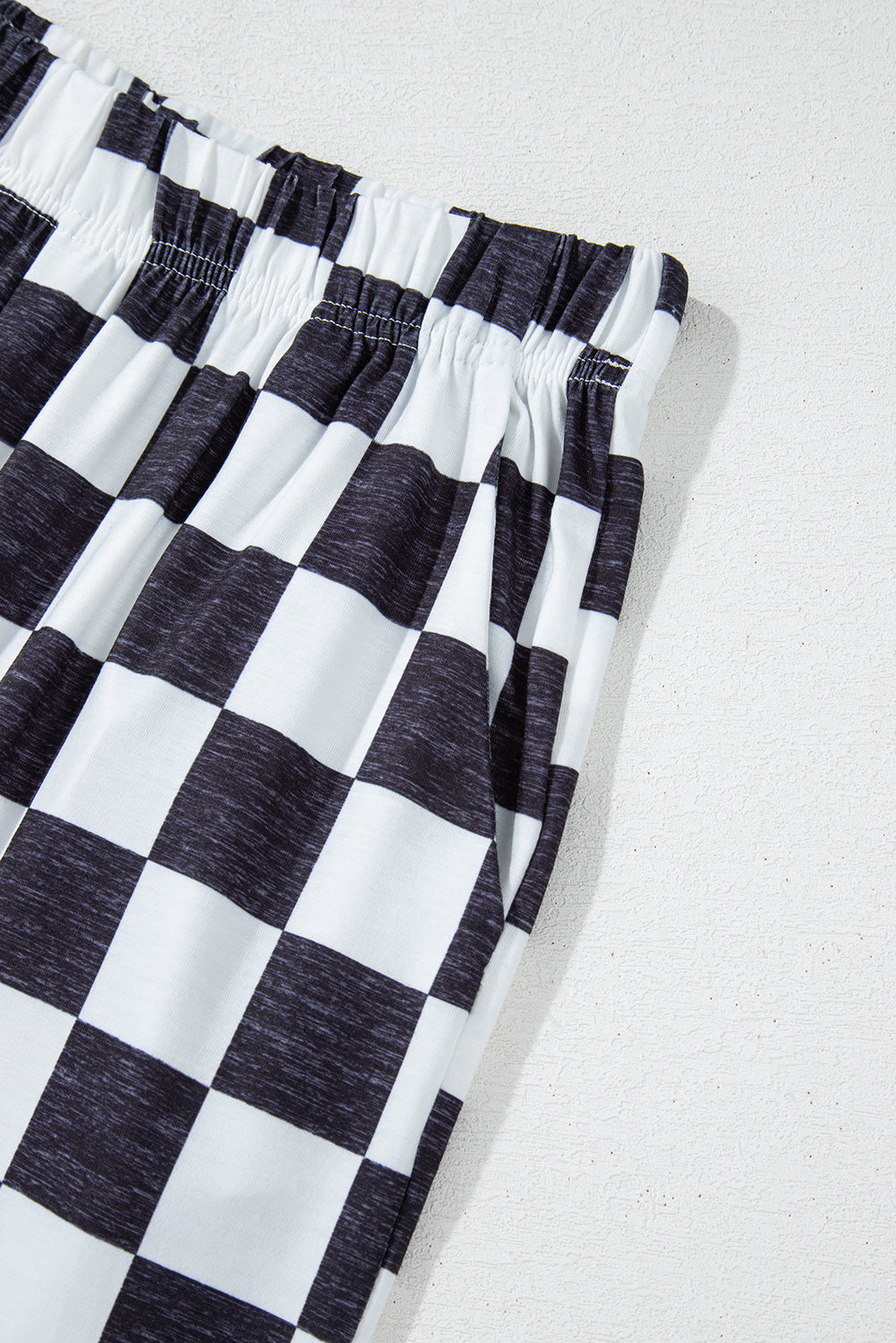 Black and White Checked Print High Waist Wide Leg Pants