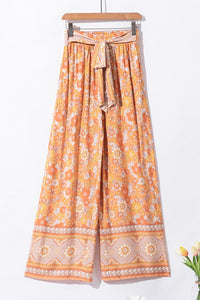 Ellie Boho Floral Wide Leg Pants- Orange