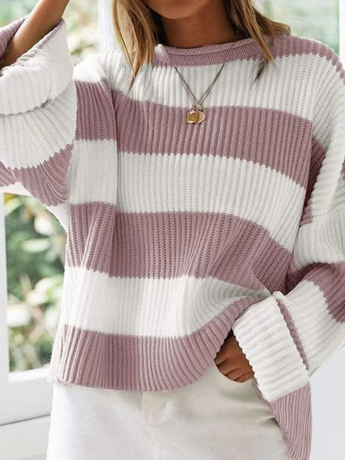 Oversized striped knit sweater