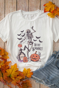 STAY SPOOKY Graphic Halloween T Shirt- White