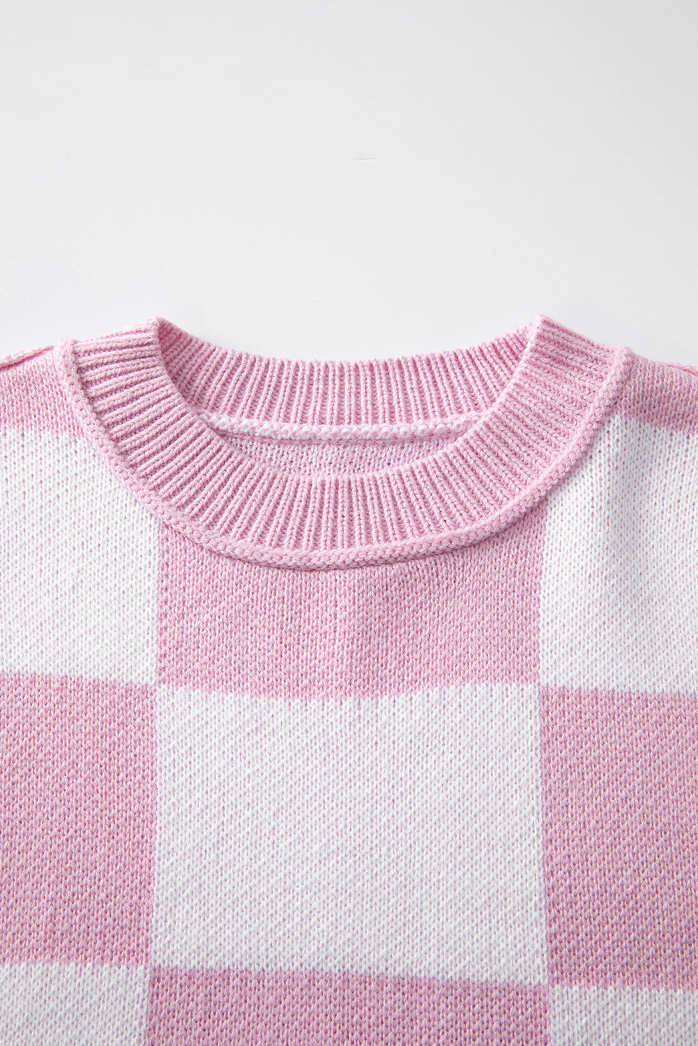 Checkered Bishop Sleeve Sweater- Pink