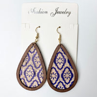 Teardrop Patterned Wooden Dangle Earrings