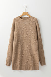 Cable Knit Mini Sweater Dress- Cream