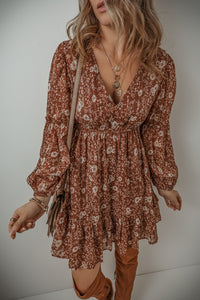 Boho Floral Long Sleeve Mini Dress