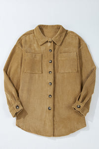 Corduroy Button Up Shacket- Beige