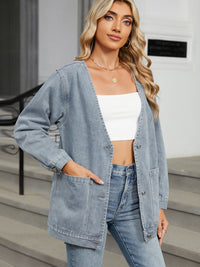 V-Neck Button Up Denim Jacket