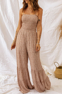 Floral Wide Leg Jumpsuit- Camel