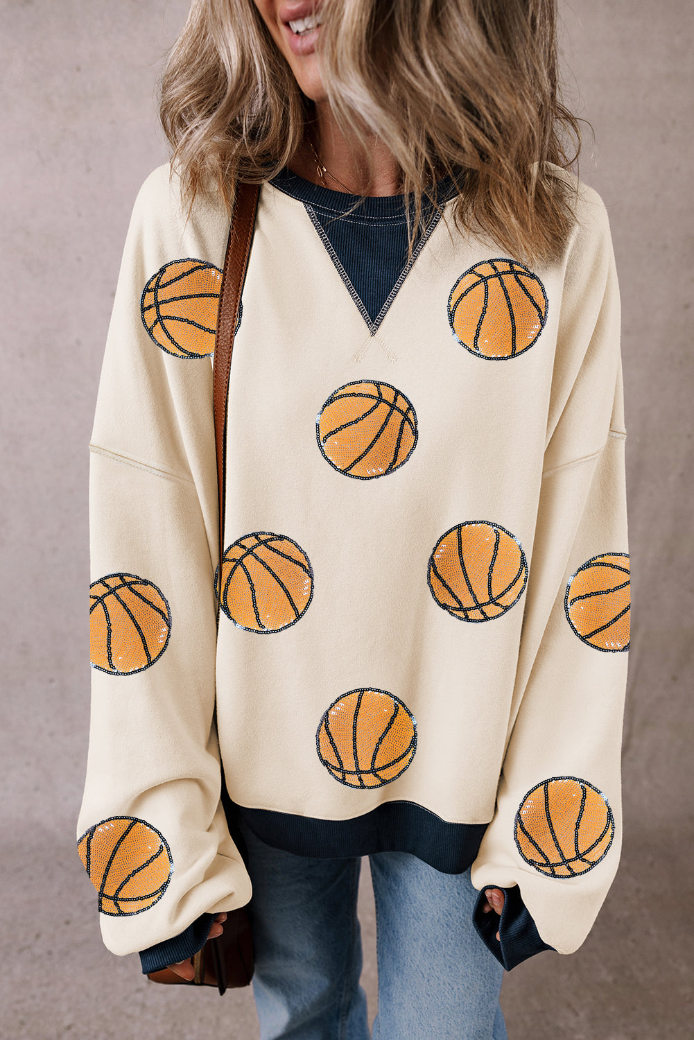 Basketball Graphic Colorblock Edge Sweatshirt- White