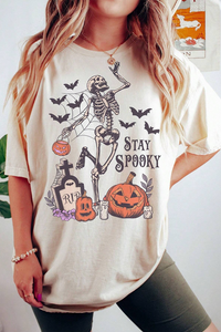 STAY SPOOKY Graphic Halloween T Shirt- White